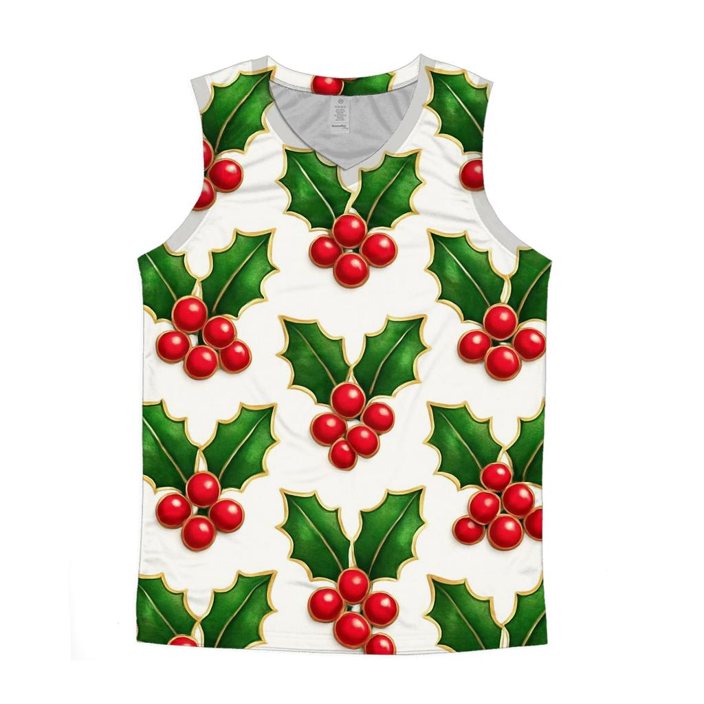 Red Holly Grid On White Background custom tank tops