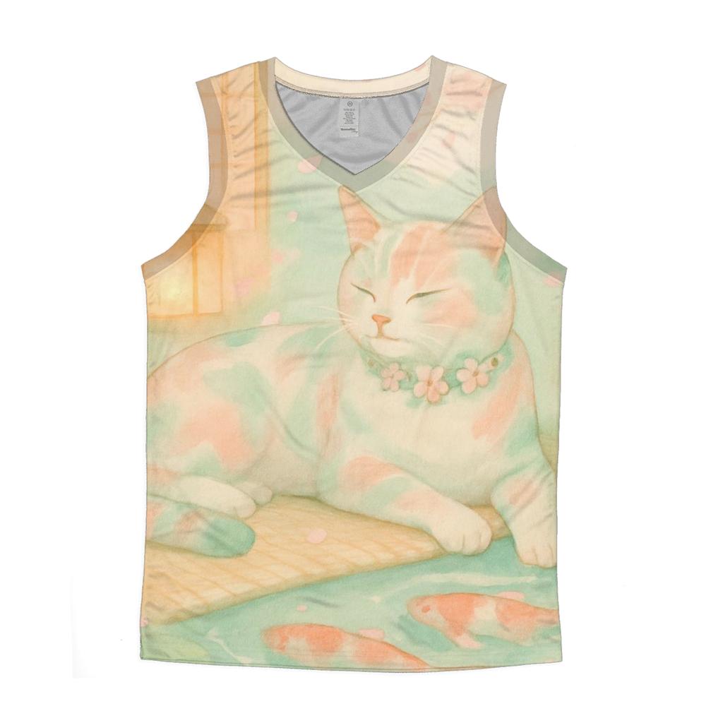 Tea Garden Whisper Cat graphic print tank tops