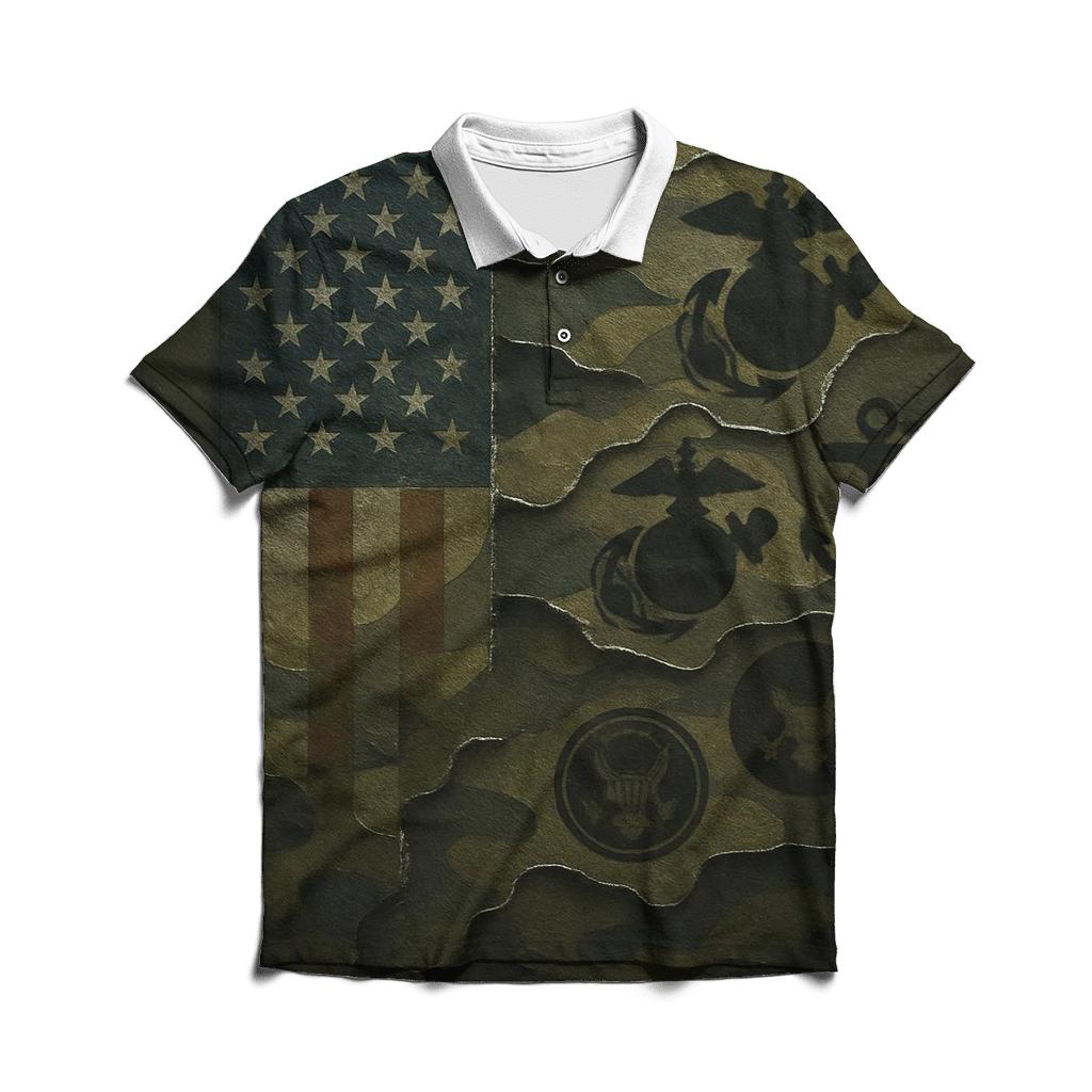 Camouflage Flag Fusion embroidered polo tops