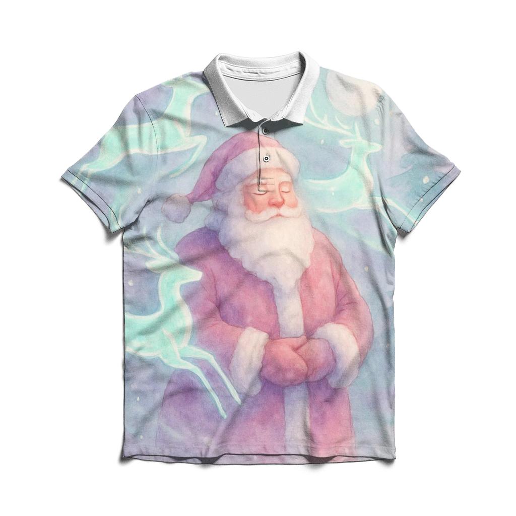Dreamwater Santa And Aurora Reindeer premium cotton polo shirts