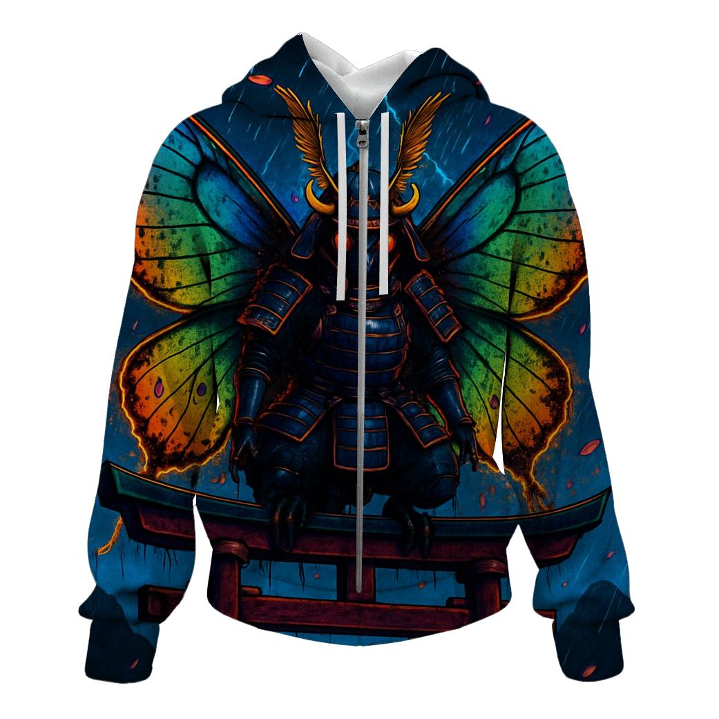 Chromatic Samurai Moth zip-up hoodies