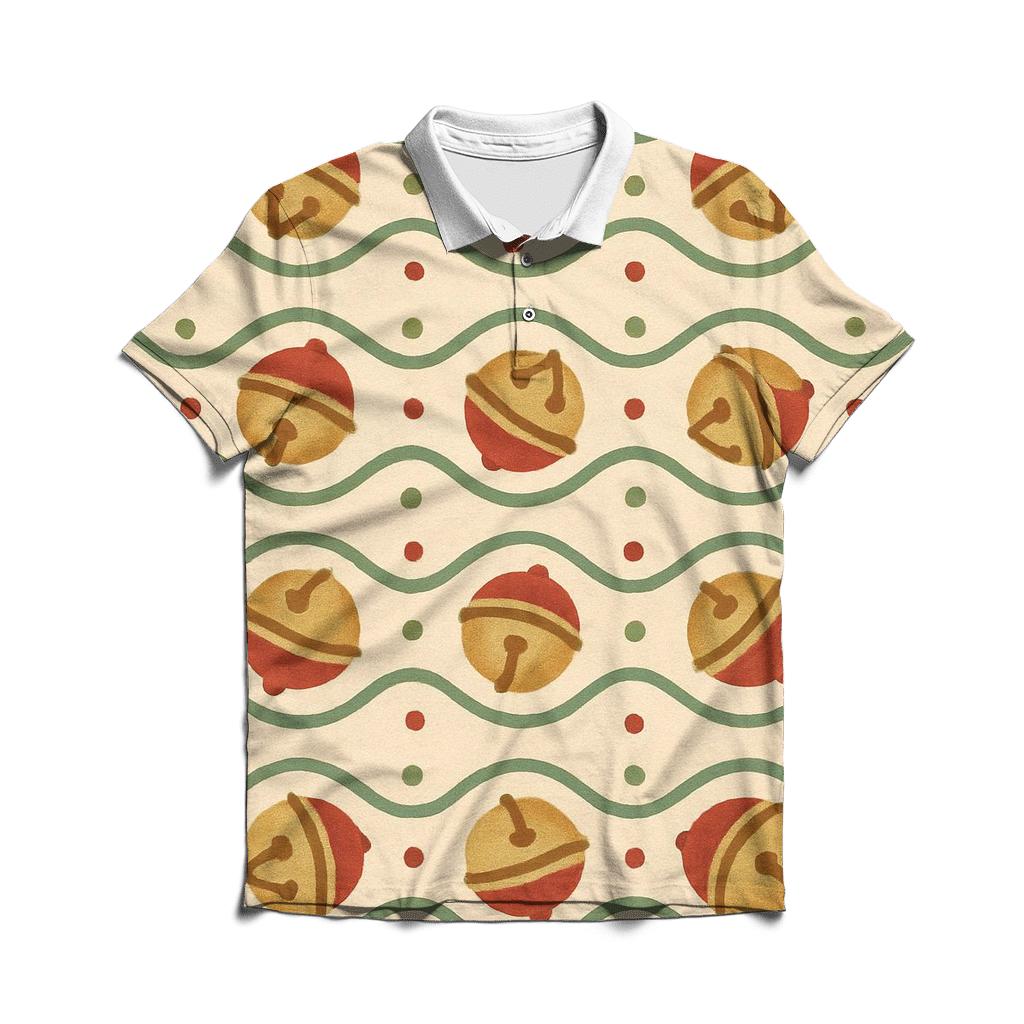 Red Sleigh Bell Wave On Beige Background branded logo polo shirts