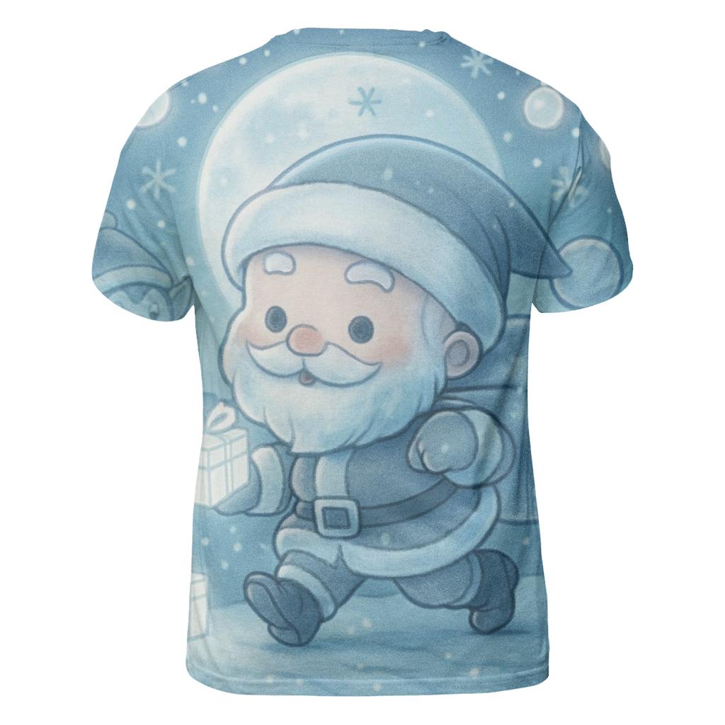 Chibi Skyline Rooftop Santa vibrant all-over design tees