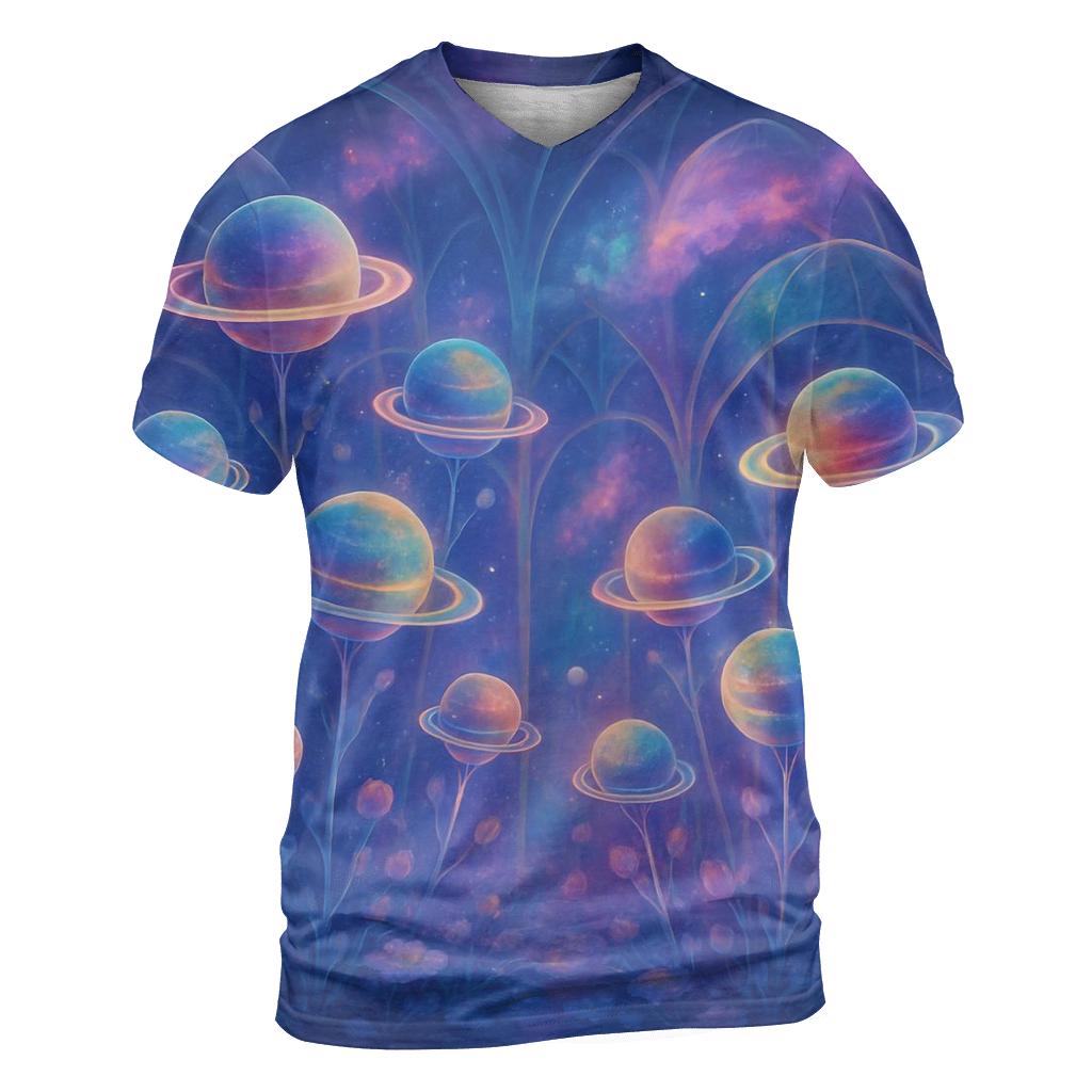 Quantum Garden Of Planets vibrant all-over design tees