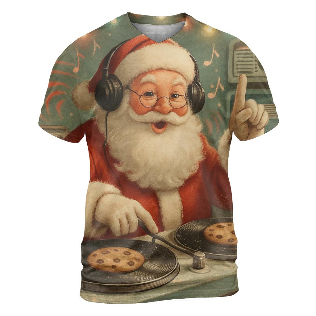 Retro Radio Santa DJ creative print fashion shirts