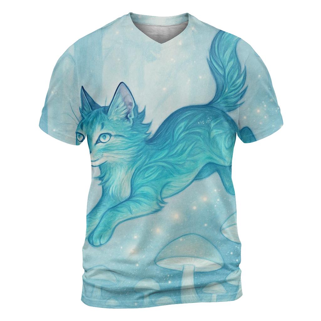 Aurora Forest Sprite Cat vibrant all-over design tees
