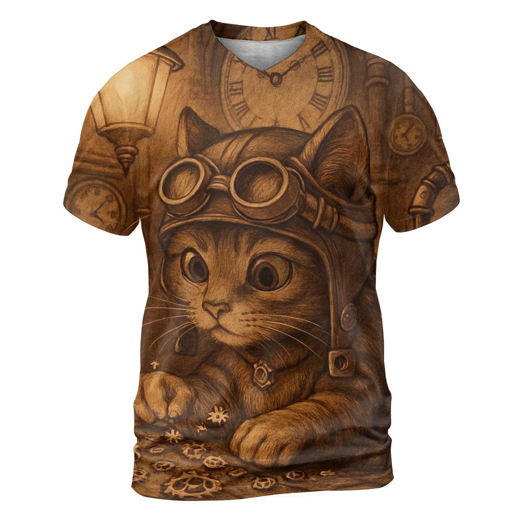 Clockwork Alley Midnight Engineer Cat creative print fashion shirts