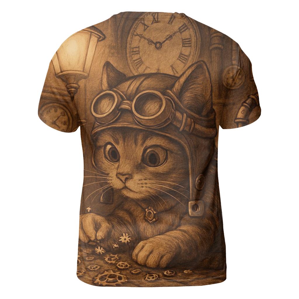 Clockwork Alley Midnight Engineer Cat creative print fashion shirts