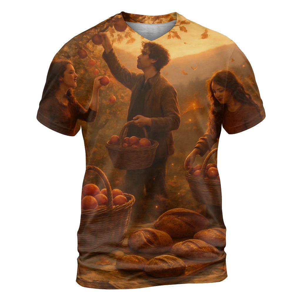 Sunset Orchard Gathering artistic all-over print tops