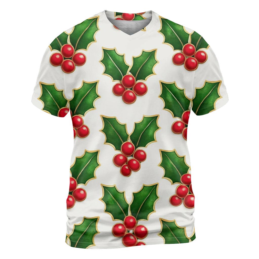 Red Holly Grid On White Background personalized full print shirts