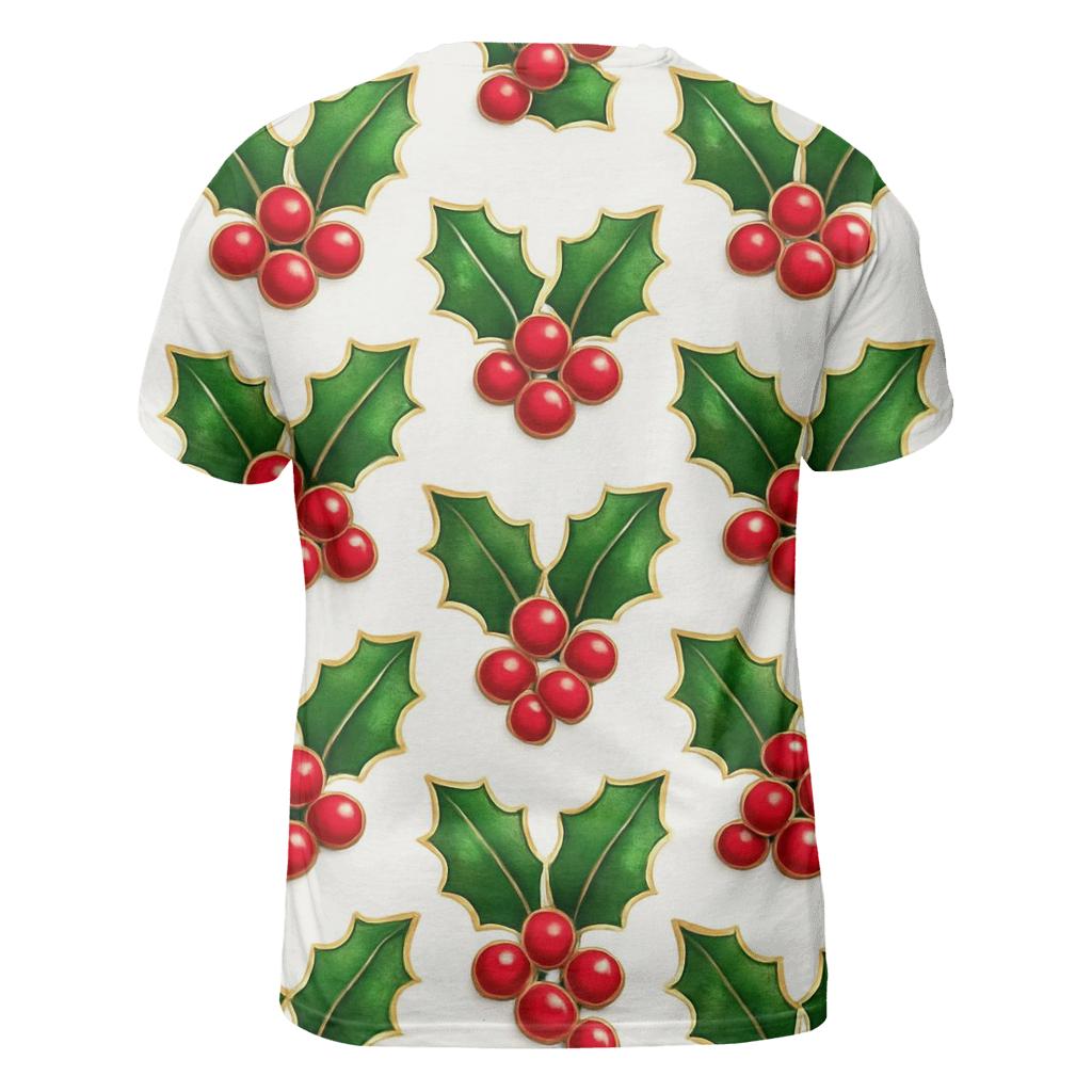 Red Holly Grid On White Background personalized full print shirts