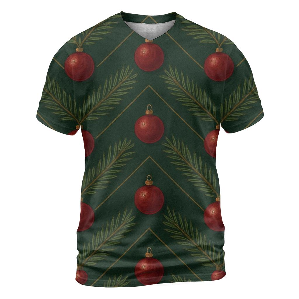Evergreen Chevron With Bauble Progression On Dark Green vibrant all-over design tees
