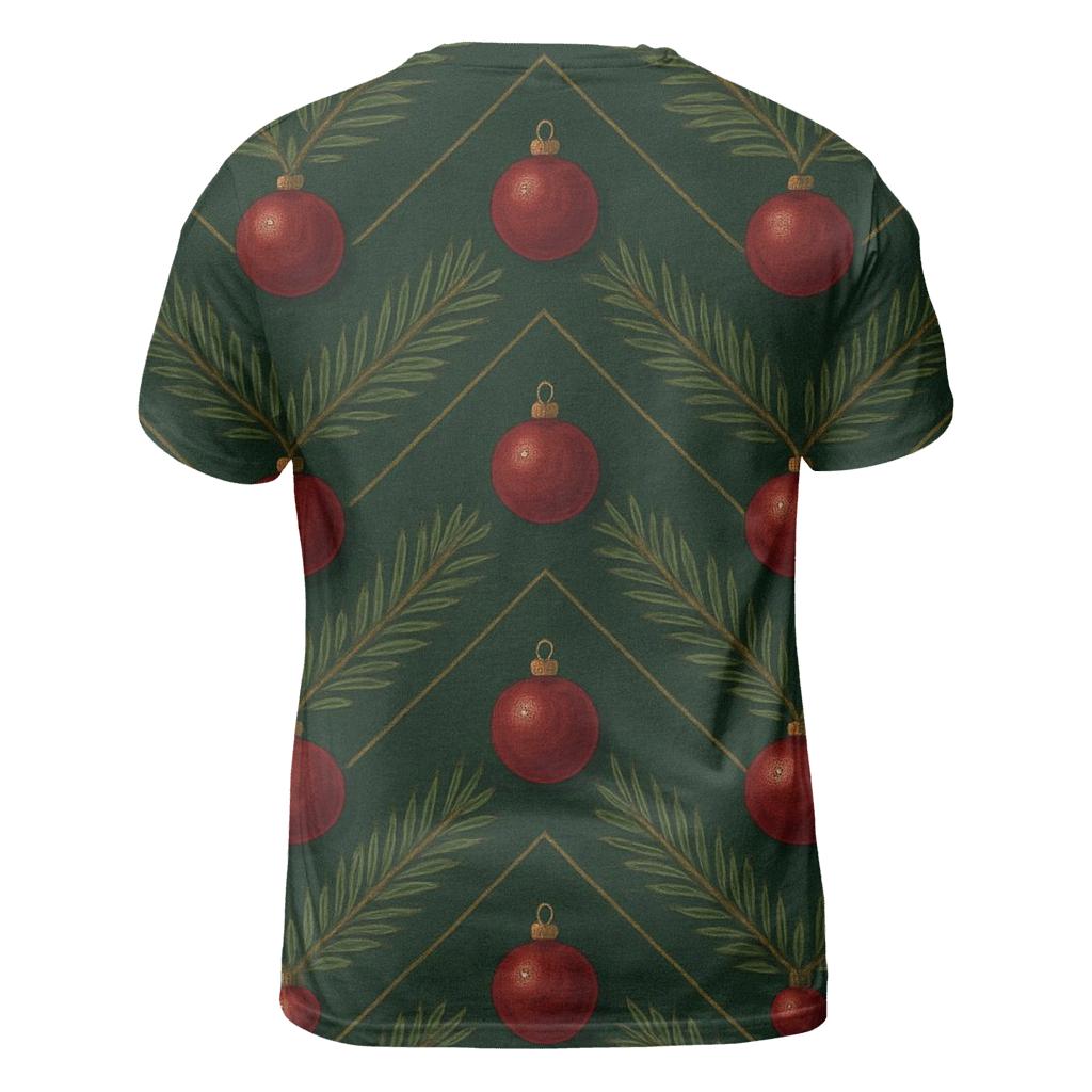 Evergreen Chevron With Bauble Progression On Dark Green vibrant all-over design tees