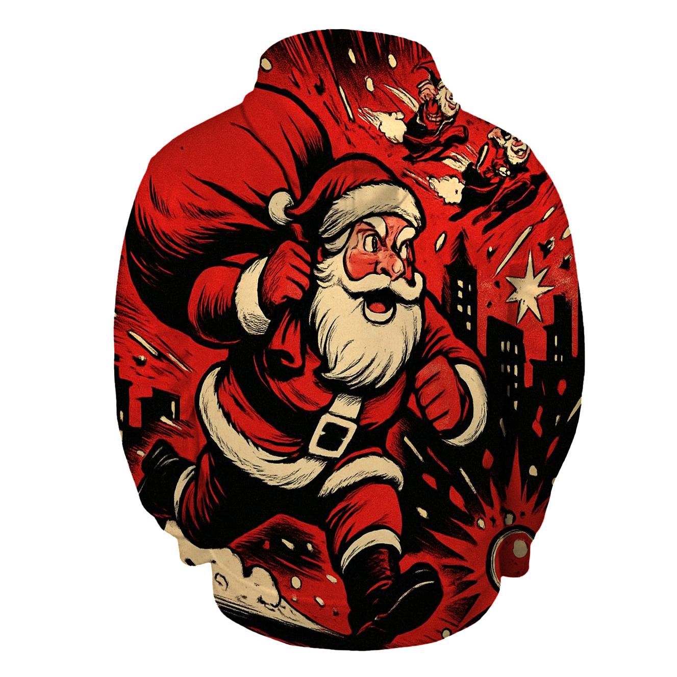 Comic Sleigh Chase Santa lightweight hoodies