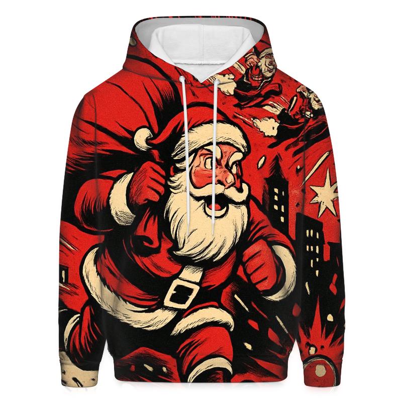 Comic Sleigh Chase Santa pullover hoodies