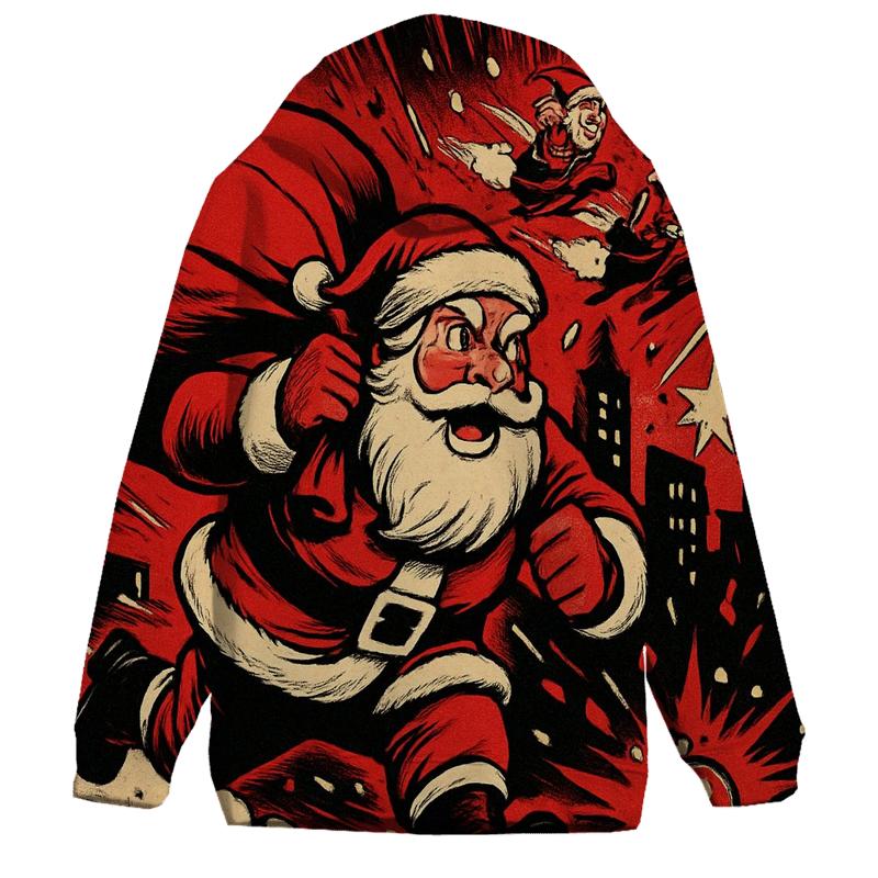 Comic Sleigh Chase Santa pullover hoodies
