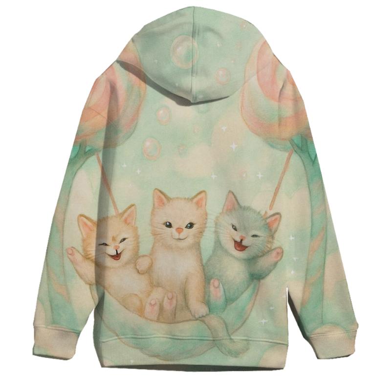 Minty Cloud Swing Kittens printed hoodies