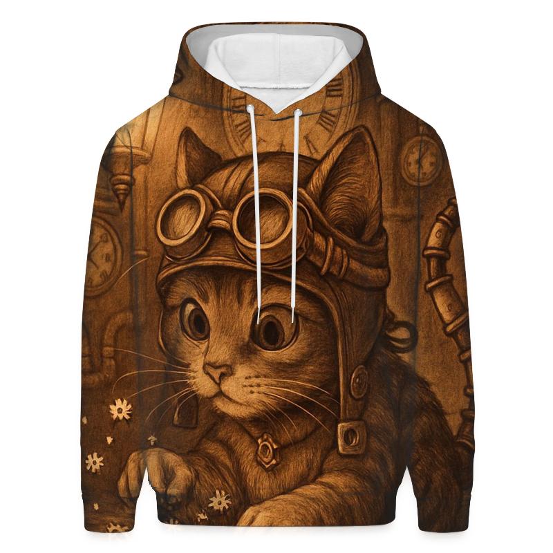 Clockwork Alley Midnight Engineer Cat printed hoodies
