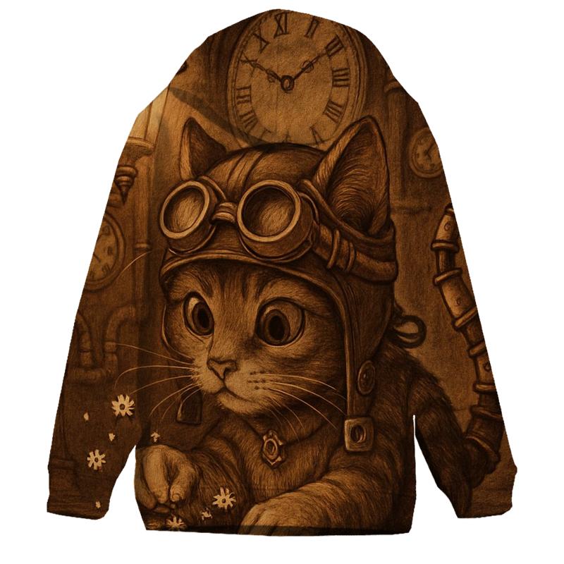 Clockwork Alley Midnight Engineer Cat printed hoodies