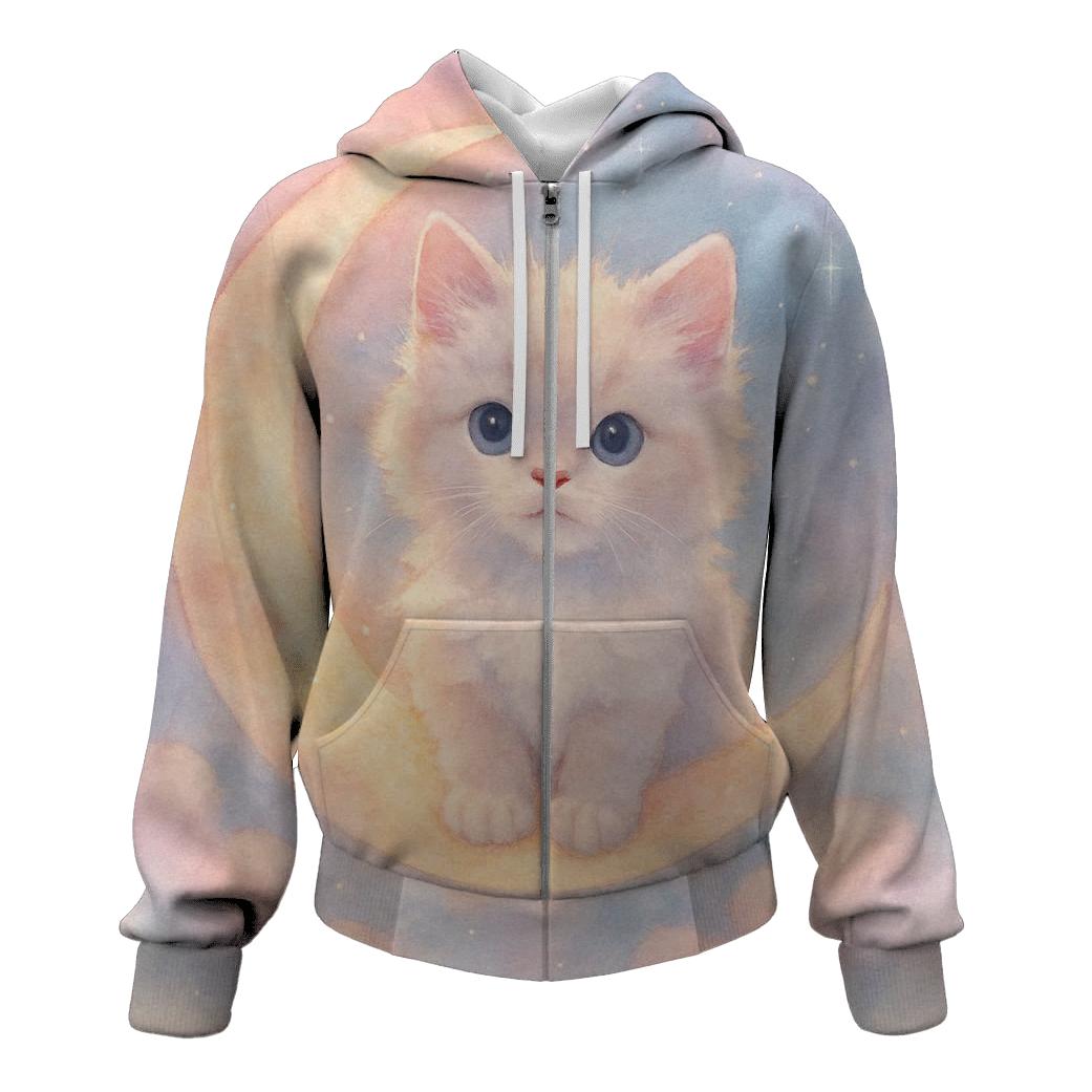 Moonlit Marshmallow Kitten printed hoodies