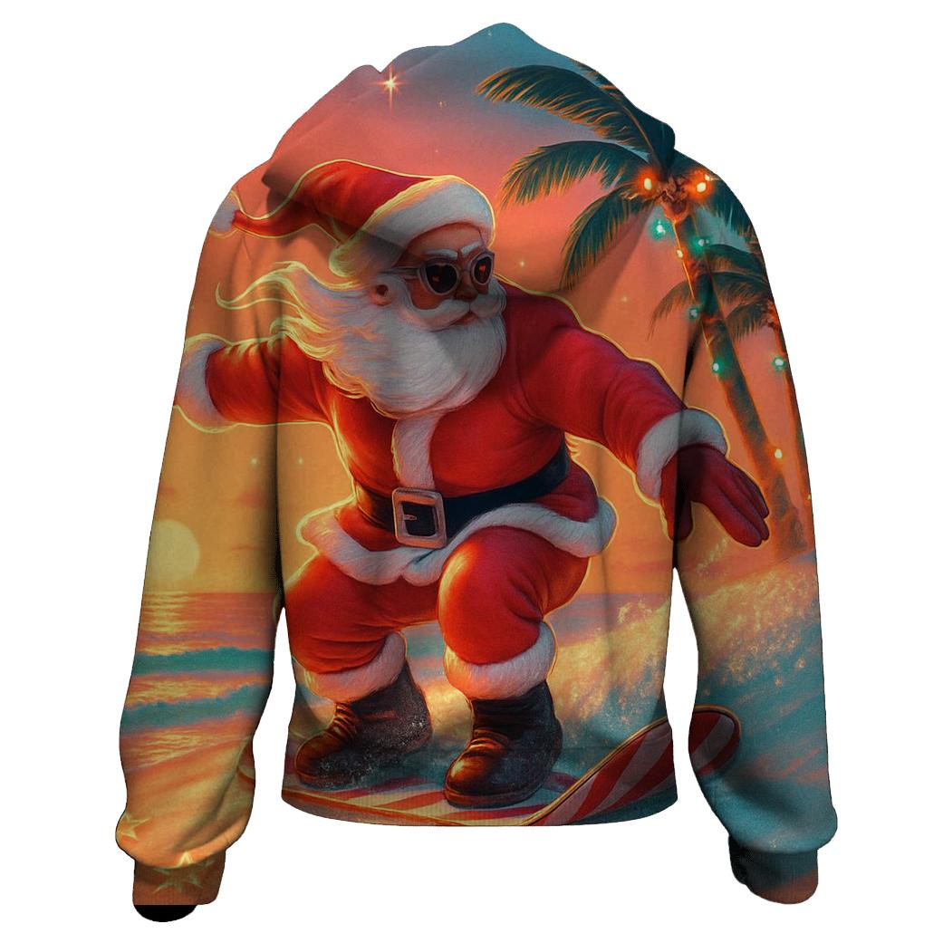 Surfer Santa Sunset printed hoodies