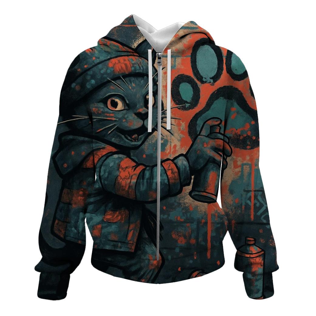 Patchwork Street Artist Cat pullover hoodies