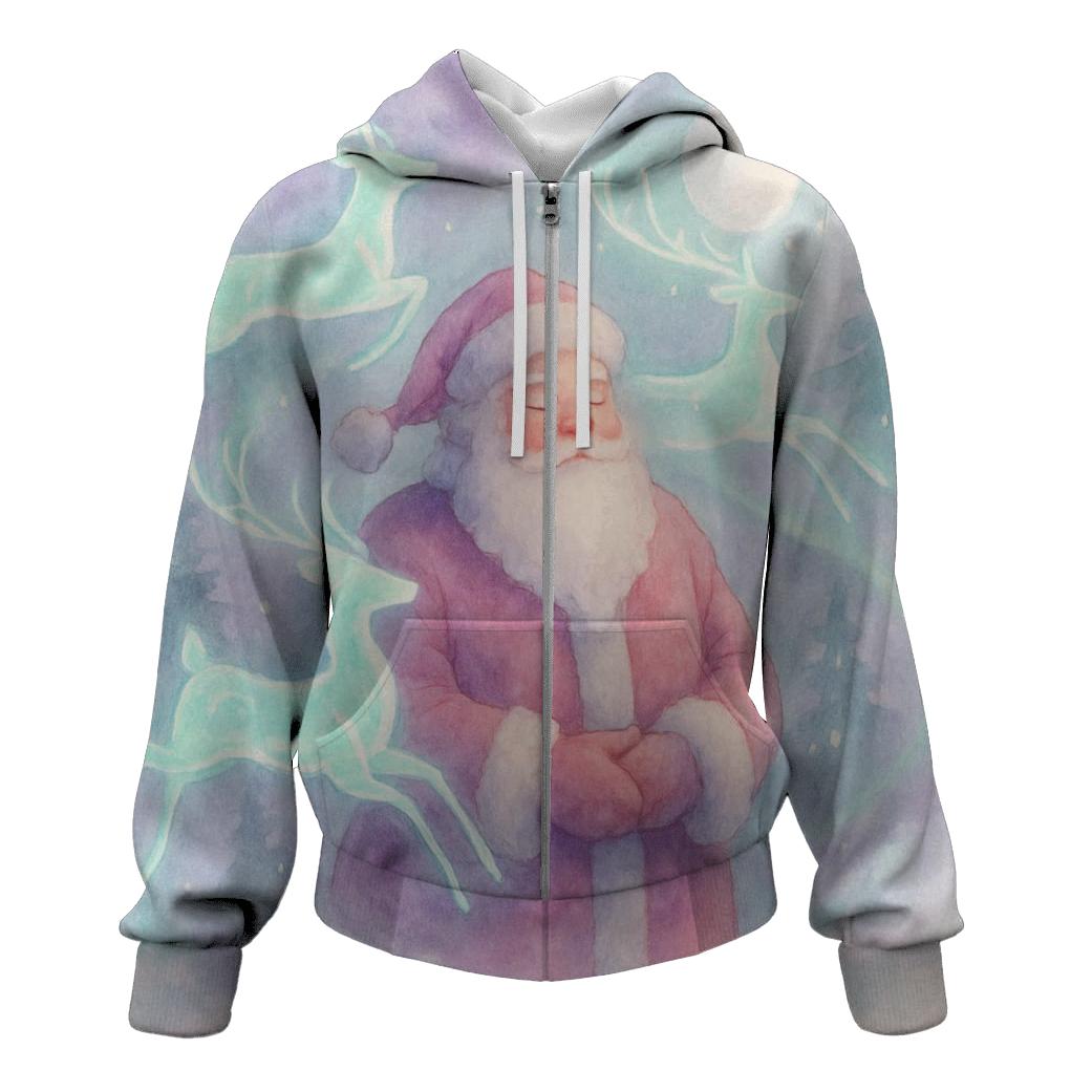 Dreamwater Santa And Aurora Reindeer zip-up hoodies