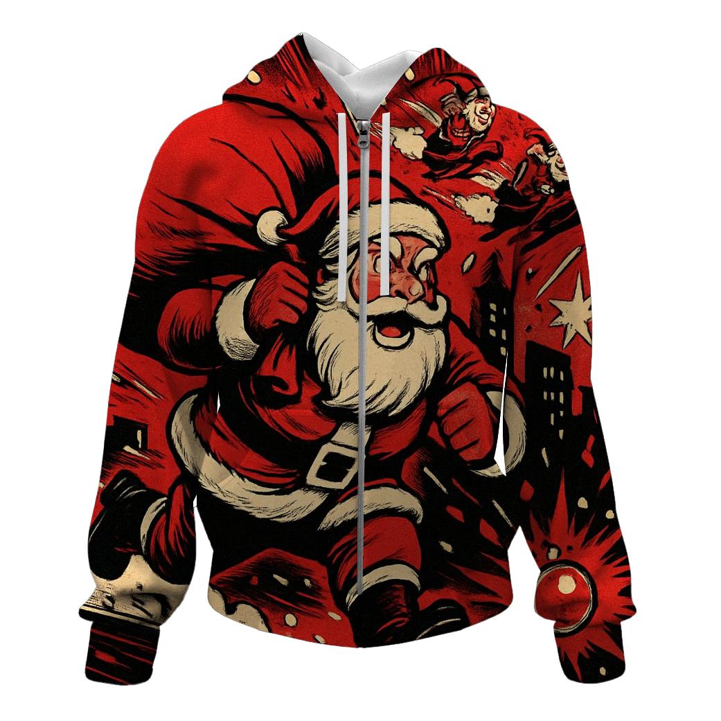 Comic Sleigh Chase Santa pullover hoodies