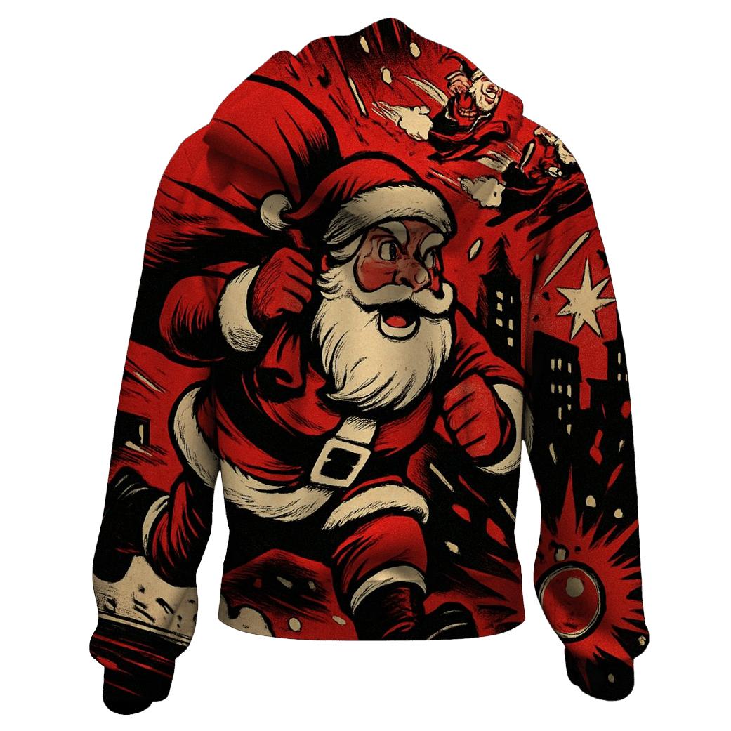 Comic Sleigh Chase Santa pullover hoodies