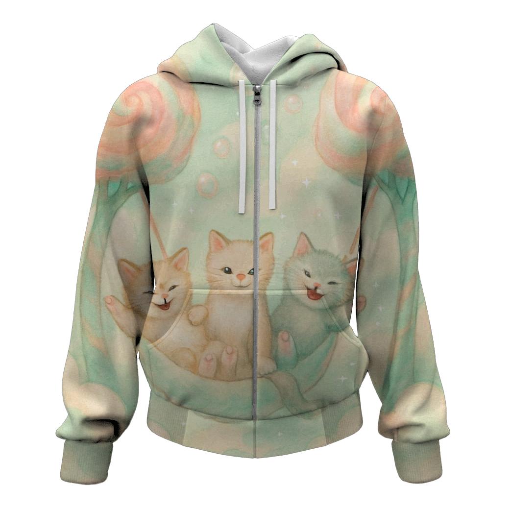 Minty Cloud Swing Kittens embroidered hoodies