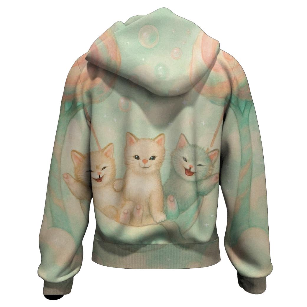 Minty Cloud Swing Kittens embroidered hoodies