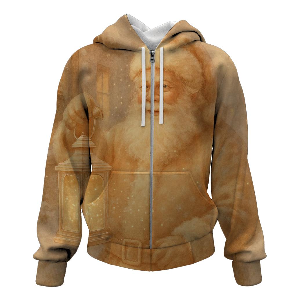 Ivory Lantern Santa graphic hoodies