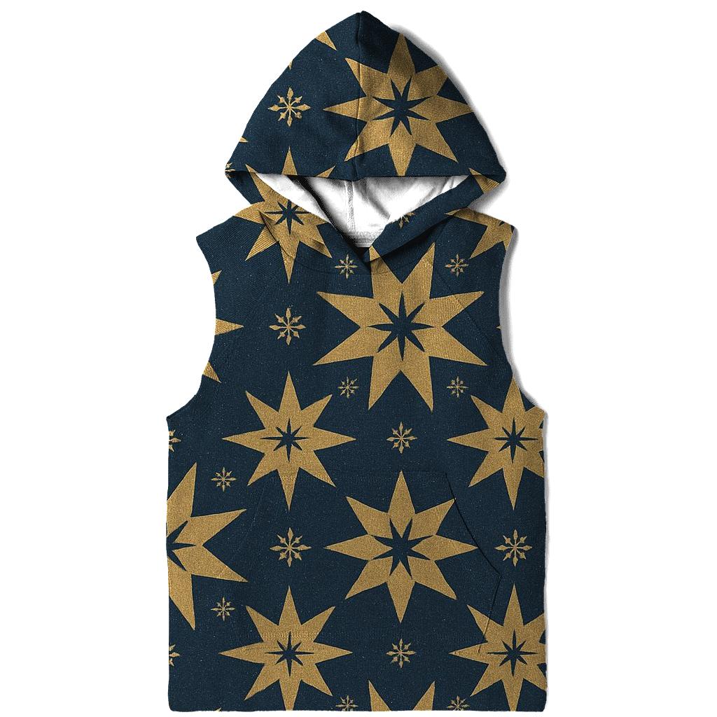 Golden Star Tessellation On Navy Blue Background zip-up hoodies
