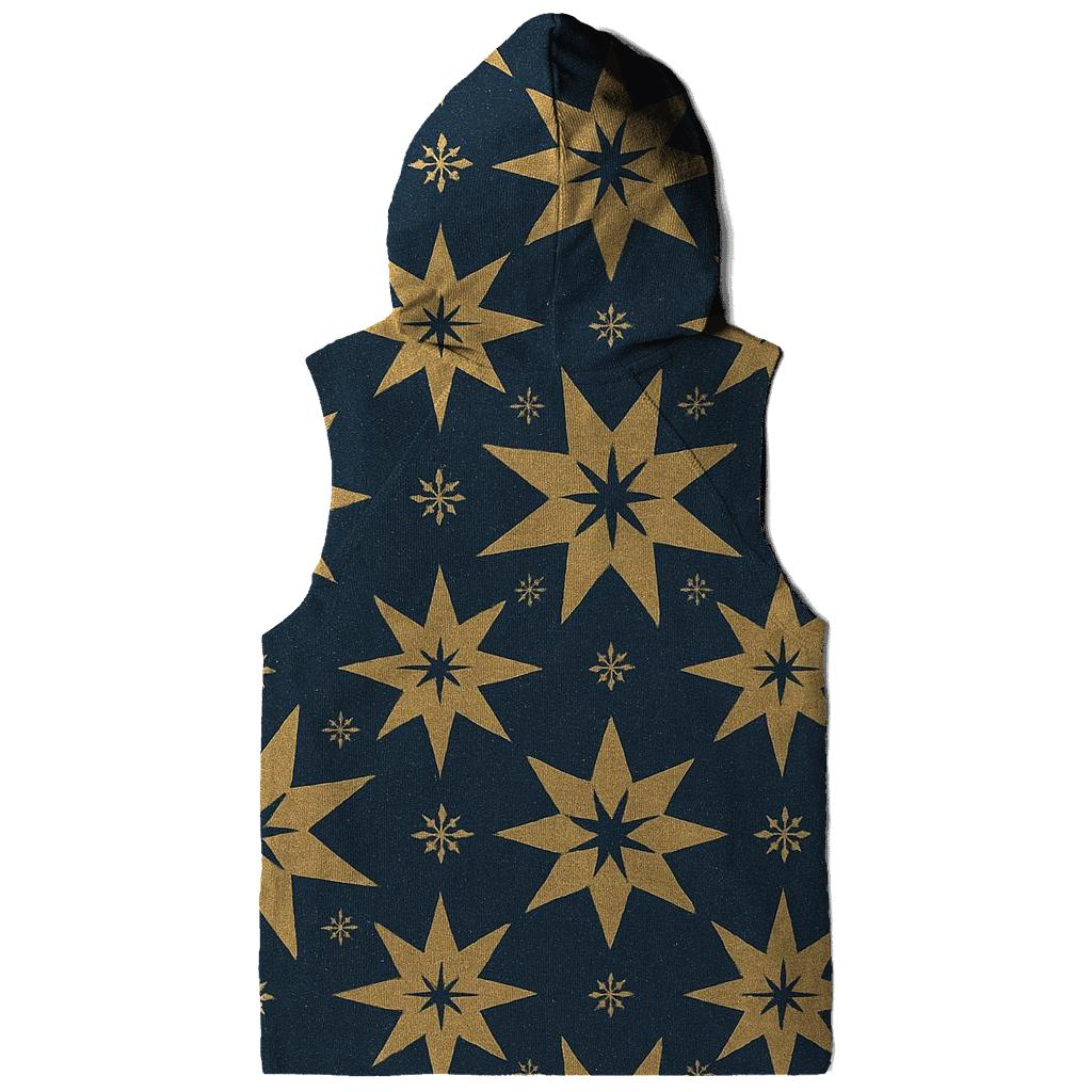 Golden Star Tessellation On Navy Blue Background zip-up hoodies