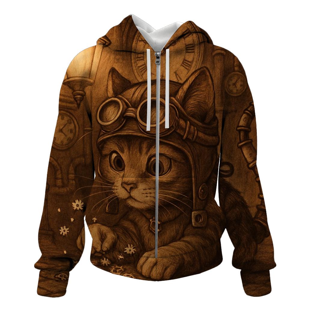 Clockwork Alley Midnight Engineer Cat printed hoodies
