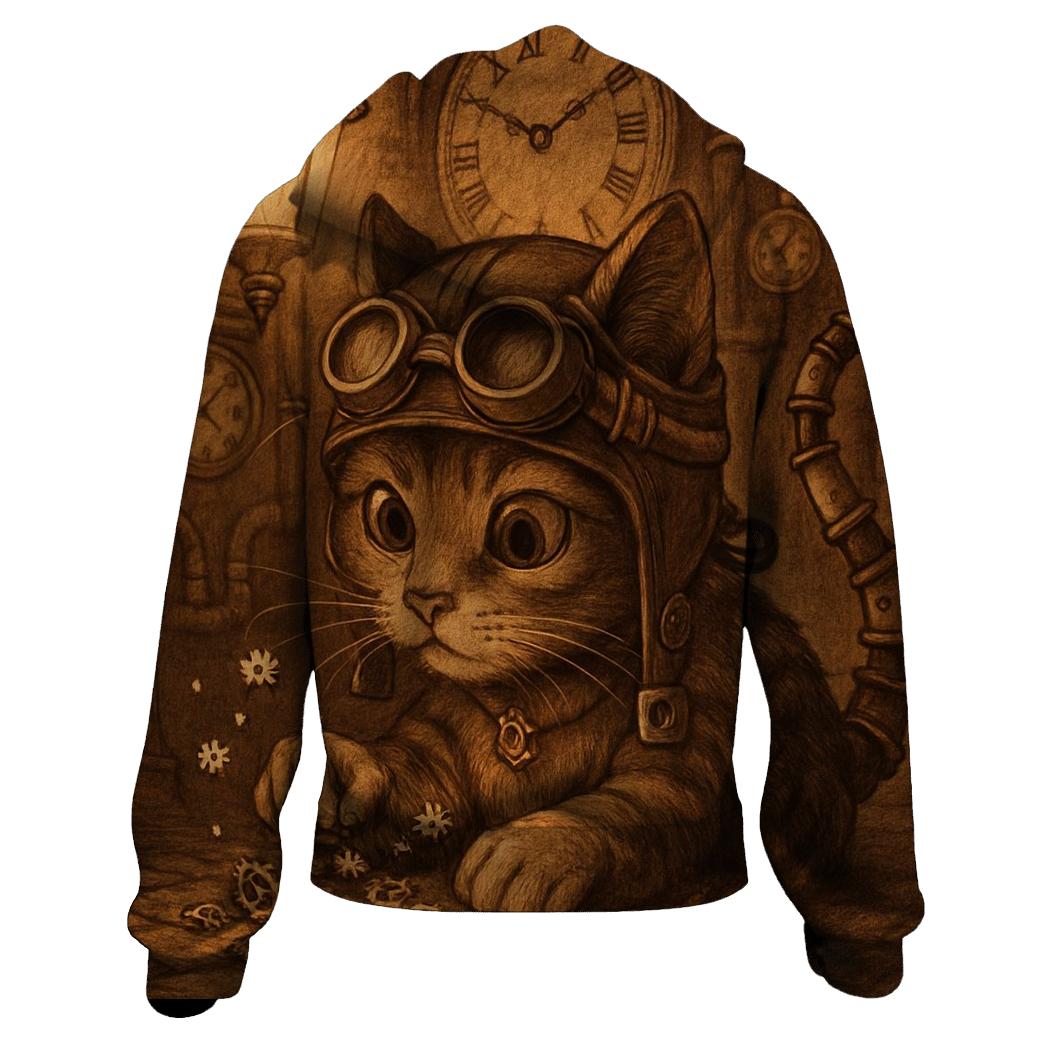 Clockwork Alley Midnight Engineer Cat printed hoodies