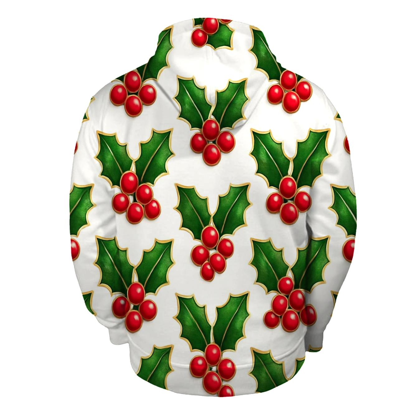 Red Holly Grid On White Background printed hoodies