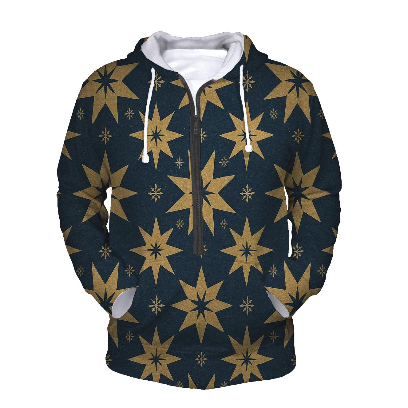 Golden Star Tessellation On Navy Blue Background hoodies fashion