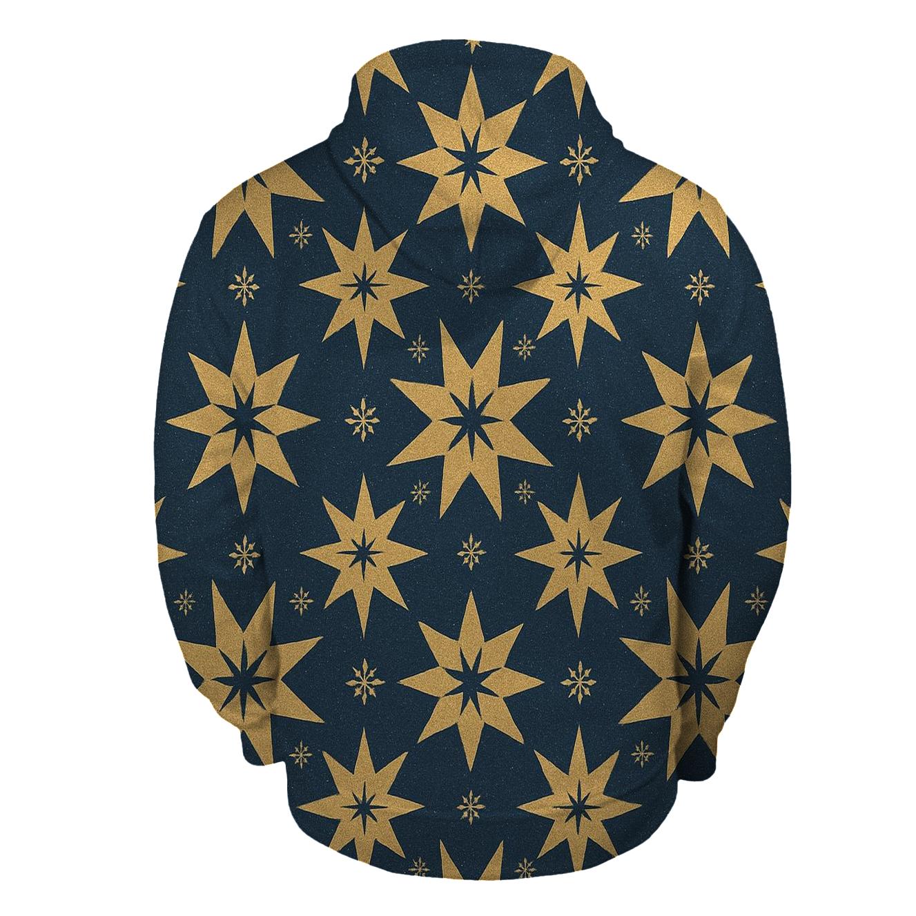 Golden Star Tessellation On Navy Blue Background hoodies fashion