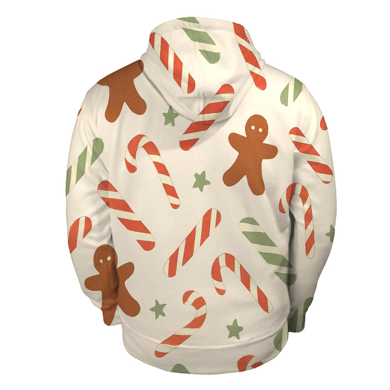 Candy Stripe Scatter With Gingerbread Silhouettes On Ivory zip-up hoodies