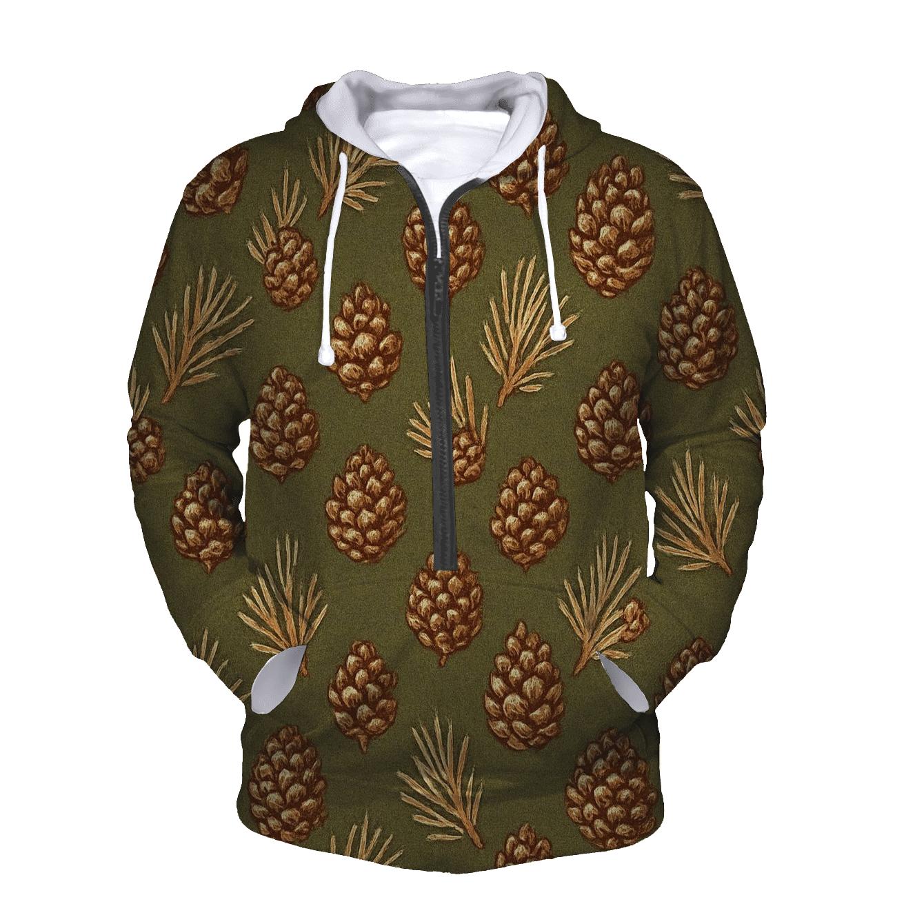 Pinecone Chevron Scatter On Olive Background heavyweight hoodies