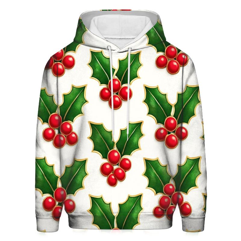 Red Holly Grid On White Background hoodie styles