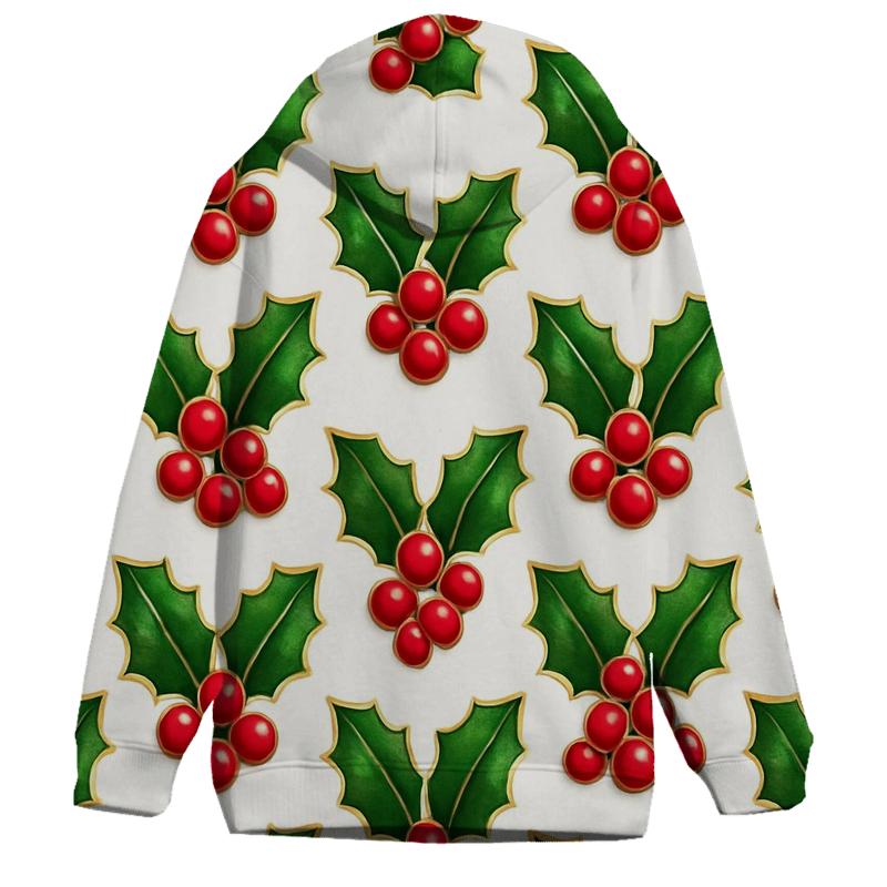 Red Holly Grid On White Background hoodie styles