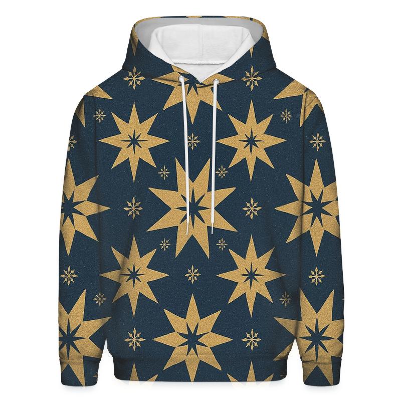 Golden Star Tessellation On Navy Blue Background heavyweight hoodies