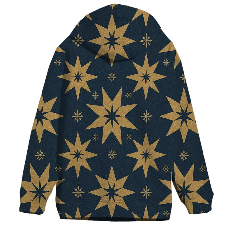 Golden Star Tessellation On Navy Blue Background heavyweight hoodies