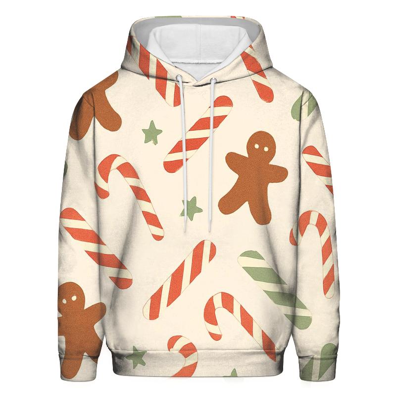 Candy Stripe Scatter With Gingerbread Silhouettes On Ivory graphic hoodies