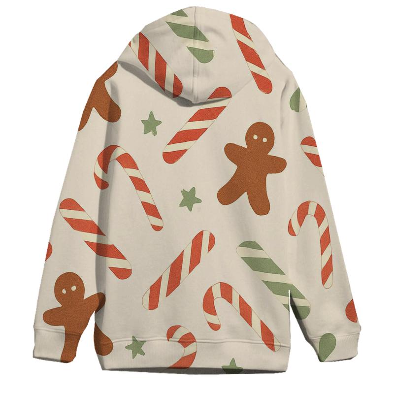 Candy Stripe Scatter With Gingerbread Silhouettes On Ivory graphic hoodies