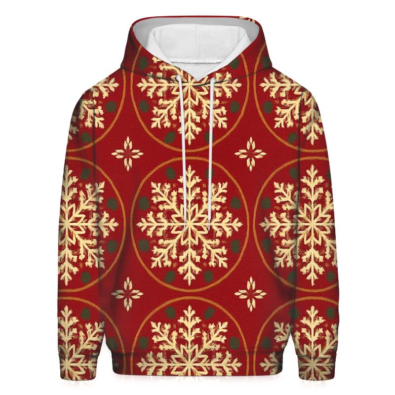 Nordic Snowflake Medallions On Crimson Background printed hoodies