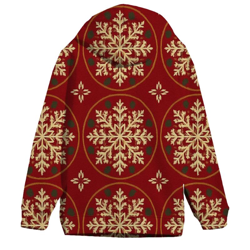 Nordic Snowflake Medallions On Crimson Background printed hoodies