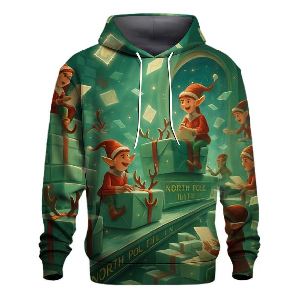 North Pole Mailroom Shuffle printed hoodies